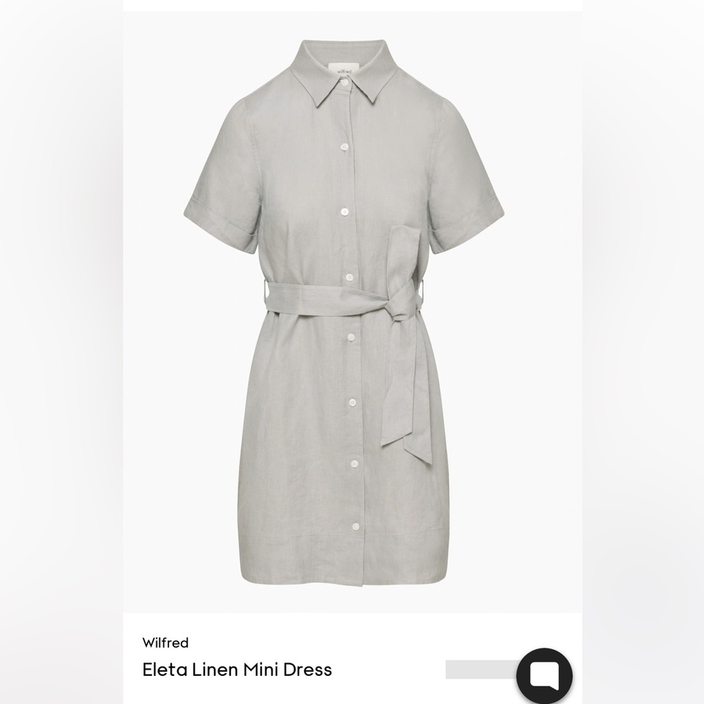 Aritzia Wilfred Elita Linen Mini Dress Short Sleeve GREY, Small